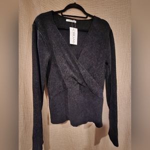 Black Deep V partial wrap sweater